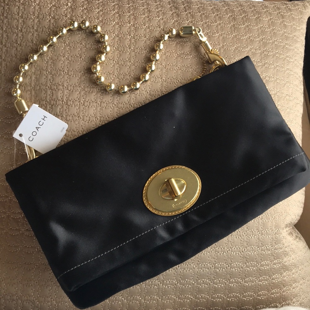 Coach Black satin evening bag
